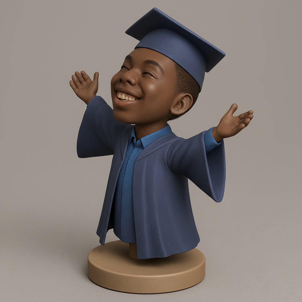 face to 3d model ai-3D portrait printing from photo_Celebrate Success: Joyful Graduate Bobblehead Keepsake