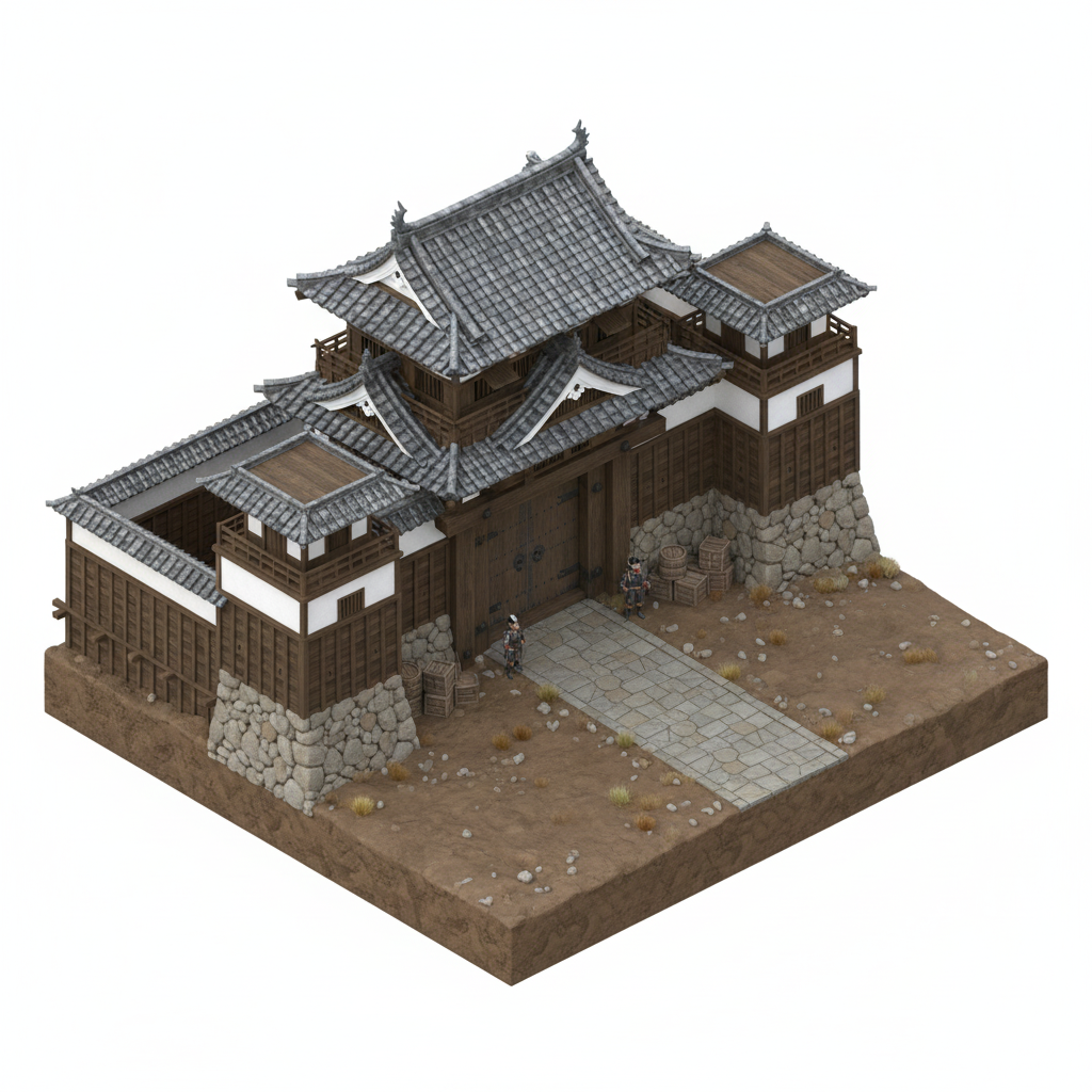 modular toy parts-interlocking 3D models_Miniature Japanese Gate (1/3000 Scale)
