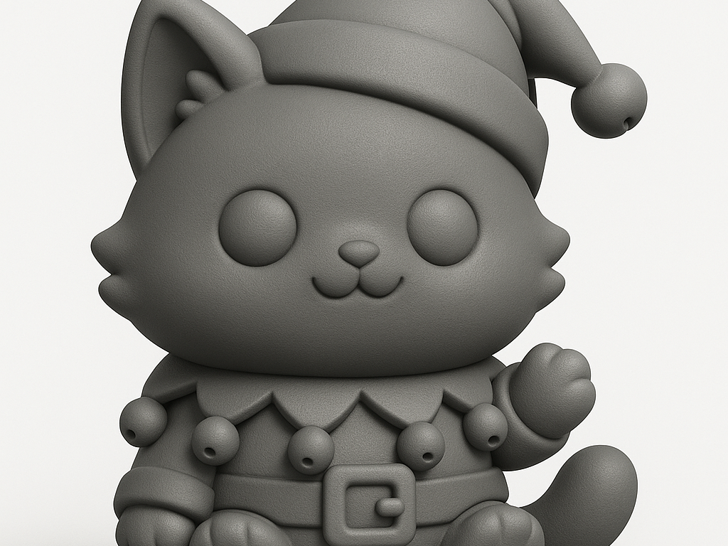 superhero STL files-collectible 3D figurines_Chibi Elf Cat