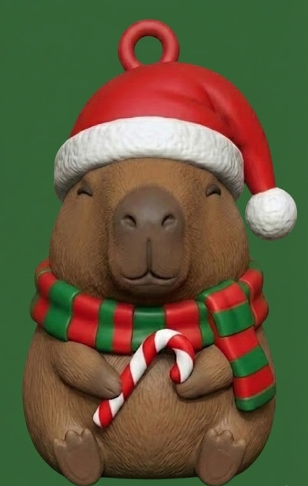 superhero STL files-collectible 3D figurines_Christmas Capybara Ornament