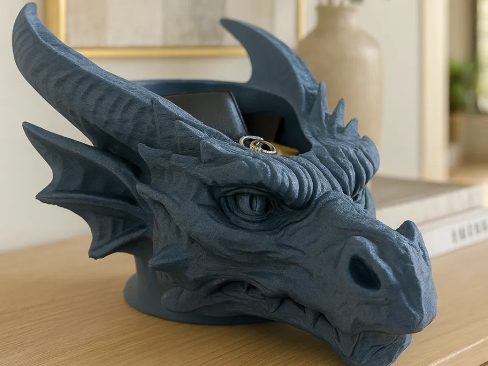 superhero STL files-collectible 3D figurines_Dragon Head Catchall Bowl – Sculptural Organizer