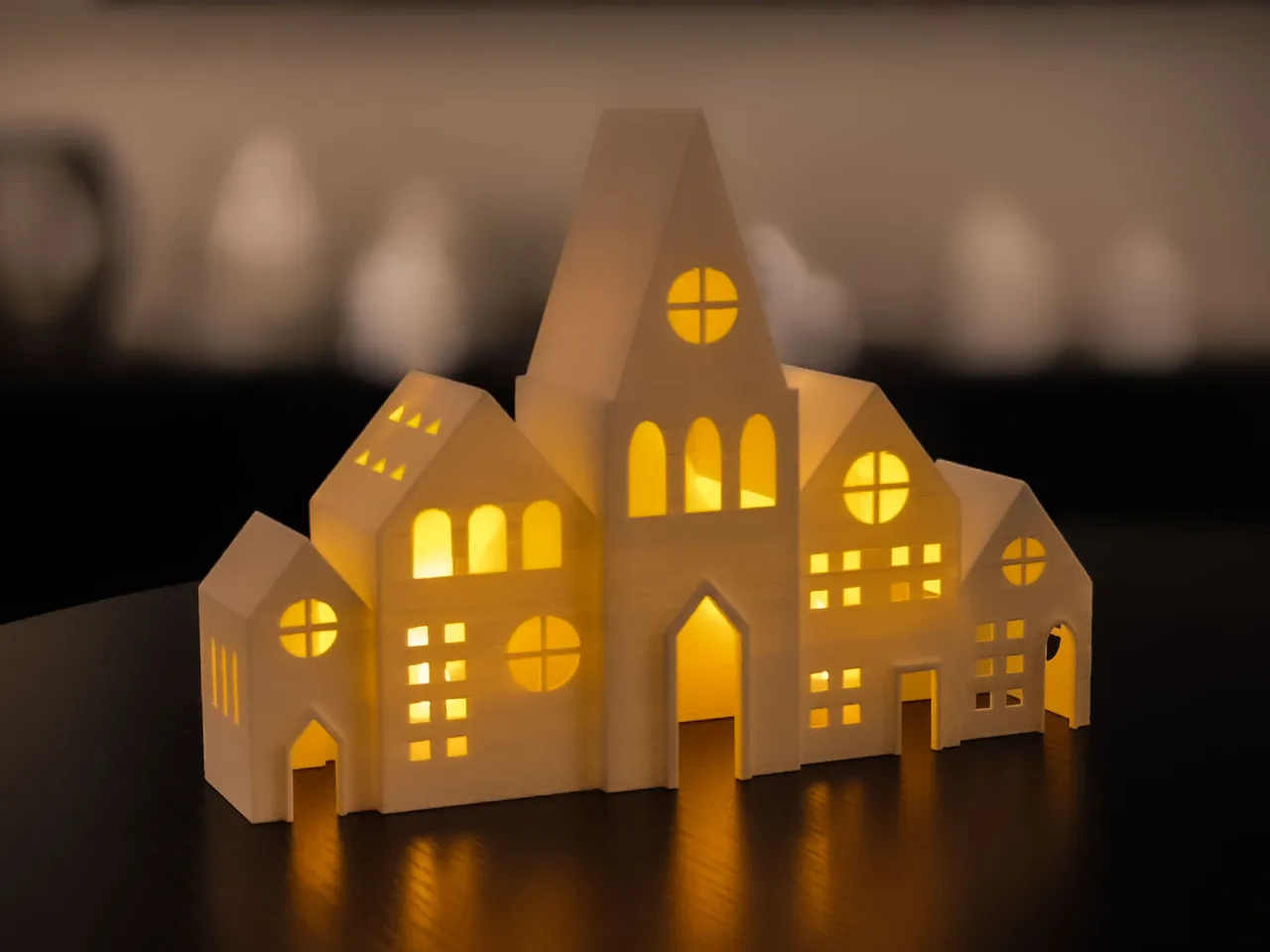 wearable gadgets STL-fantasy costume parts_Glowing Christmas House Tealight Holder 3D Print