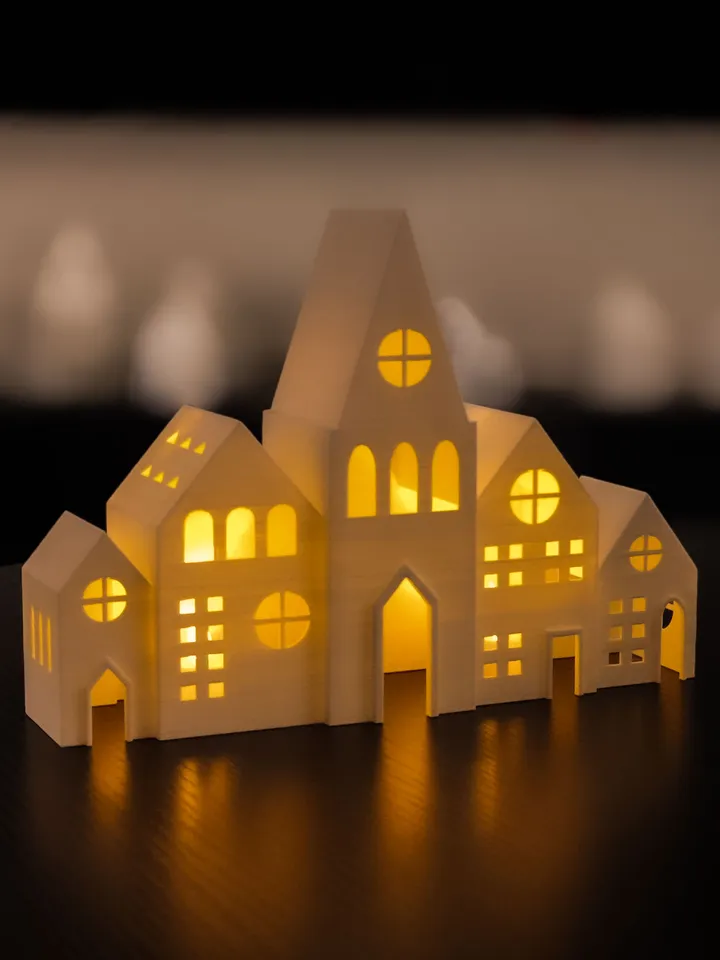 wearable gadgets STL-fantasy costume parts_Glowing Christmas House Tealight Holder 3D Print