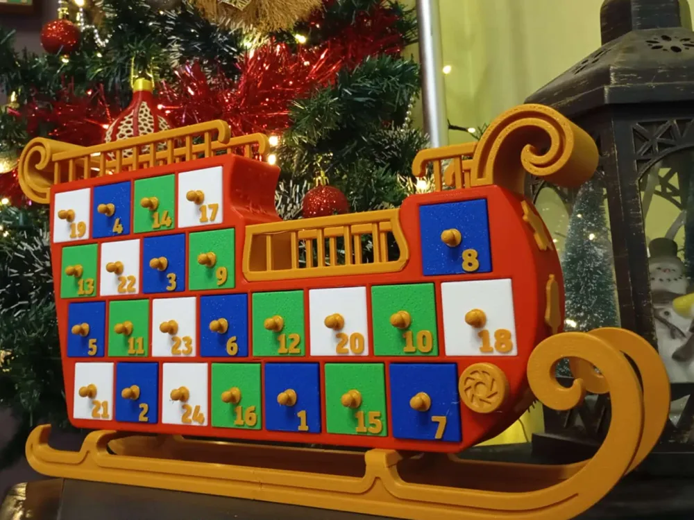 custom logo STL-embossed 3D sign designs_advent calendar Santa Claus Christmas sleigh
