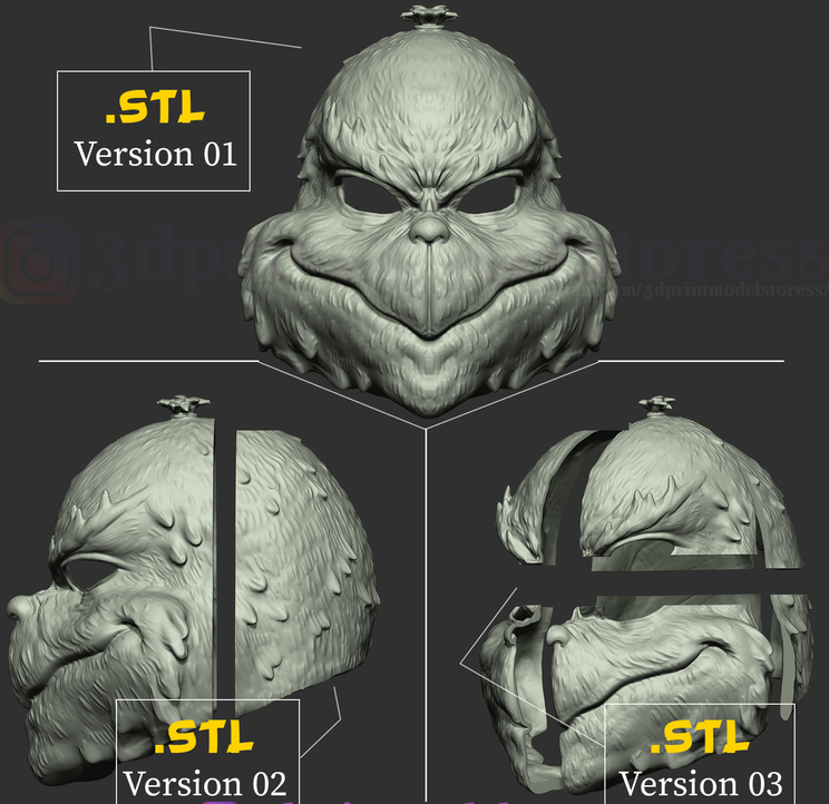 cosplay mask STL-wearable mask 3D print_The Grinch Mask Christmas