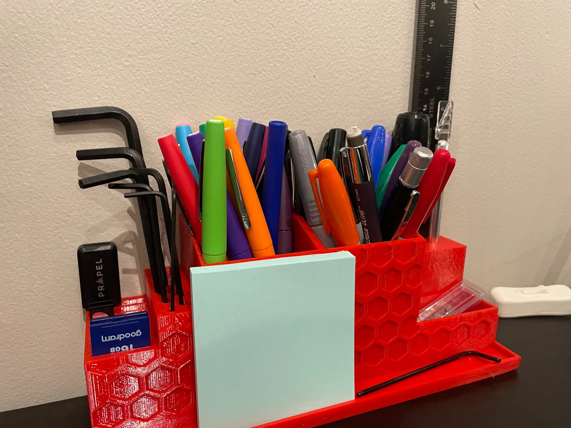 smartphone stand STL-tablet holder 3D model_Desk Organizer - Pens, USB, SD Slots (Office Tool)