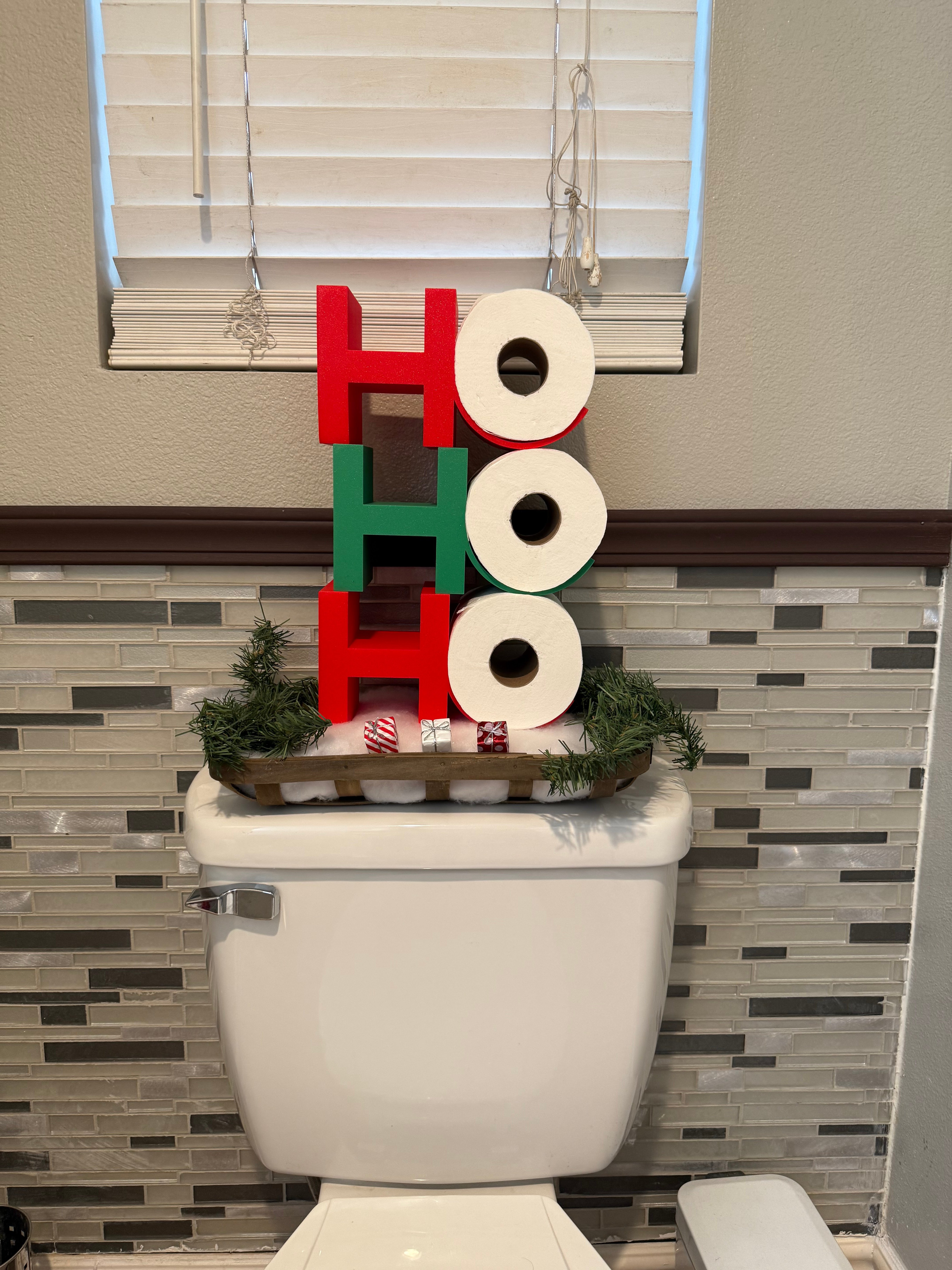 3D printed wall decor-hanging 3D art designs_Christmas toilet paper holder HO HO HO