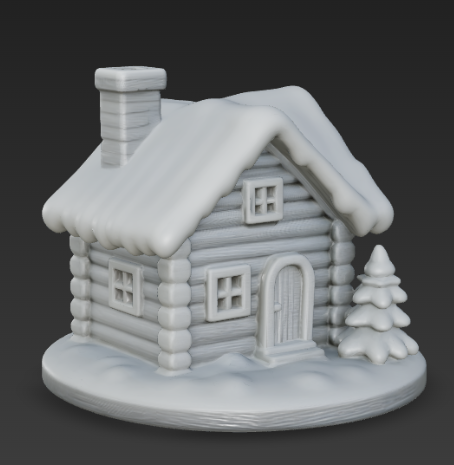modular toy parts-interlocking 3D models_Winter Log Cabin Scene