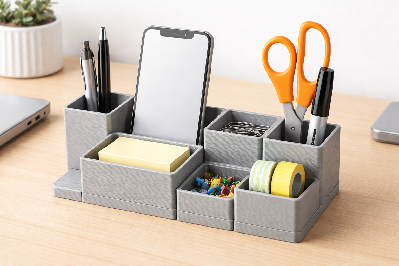 custom logo STL-embossed 3D sign designs_Modular Desk Organizer – Minimal Design