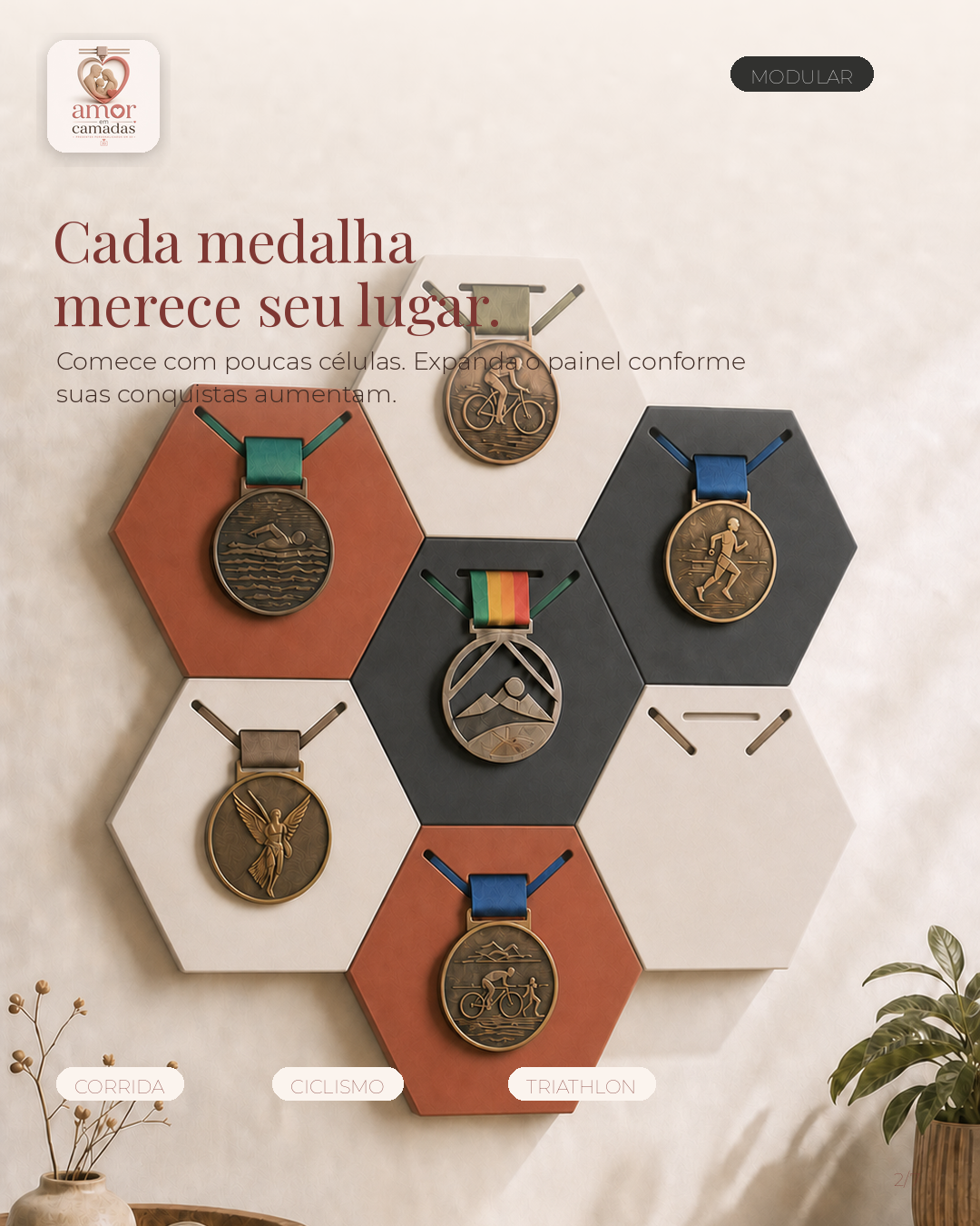 3D printed wall decor-hanging 3D art designs_Modular Magnetic Hexagonal Medal Holder – Expandab